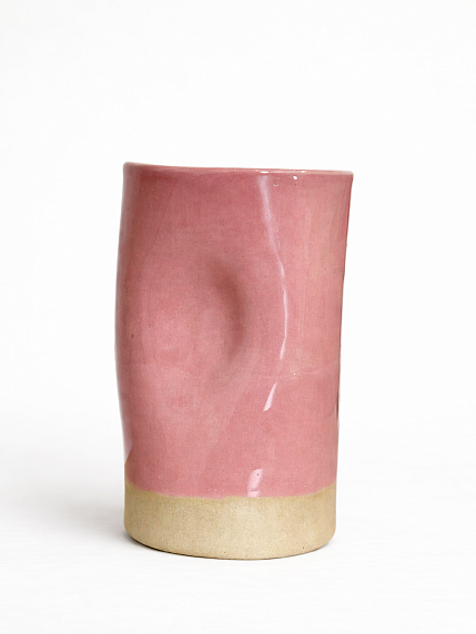 Мятый стакан ручной работы розовый, керамика, 200 мл, фото 1.
