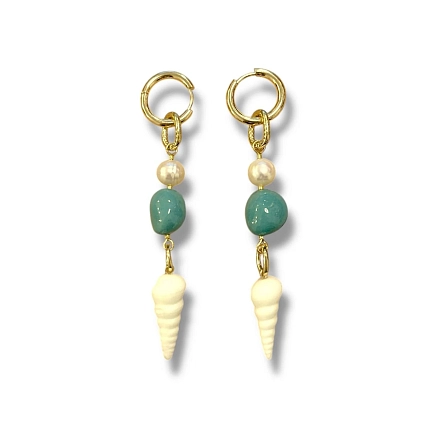 Серьги-конго на цепочке ручной работы Ракушки, фарфор, фото 1.