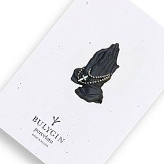 Брошь ручной работы Bulygin «Молитва», фарфор, чёрно-серебристая