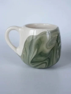 Кружка ручной работы РУКИ В ГЛИНЕ «Зелёный мрамор», керамика, 250 мл, круглая