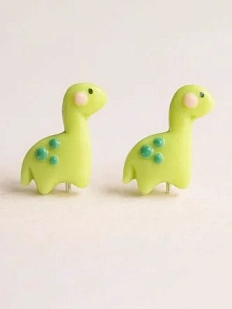 Серёжки-гвоздики Радость Рядом «Динозаврики», полимерная глина, зеленые