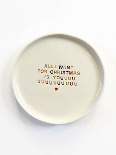 Тарелка ручной работы на Новый год с надписью «All i want for christmas», керамика, 18 см