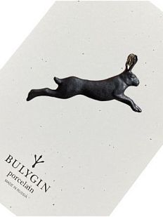 Брошь ручной работы Bulygin «Заяц», фарфор, чёрно-серебристая