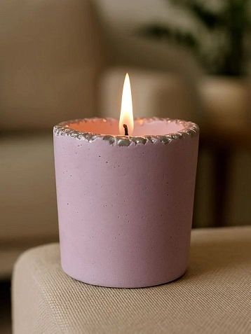 Соевая свеча «Камушки» в стакане c ароматом груши в карамели, гипс, фото 3.