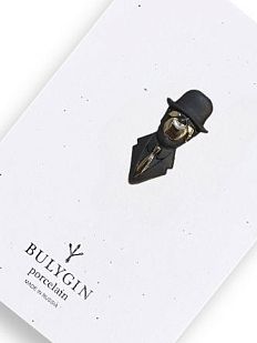 Брошь ручной работы Bulygin «Магритт», фарфор, чёрно-серебристая
