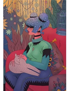 Обложка на паспорт Валя Карнавалова «Девушка с котом», ПВХ, искусственная кожа