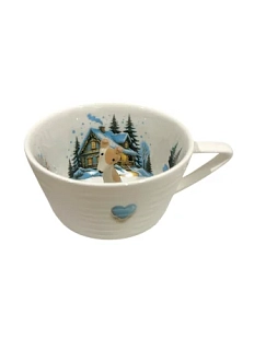 Чашка для чая ручной работы Мадам де Тюль с фигуркой внутри Пёсик в зимнем лесу, фарфор, 250 мл