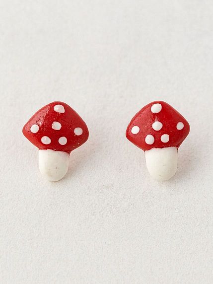 Серёжки-гвоздики «Мухоморы», полимерная глина, фото 1.