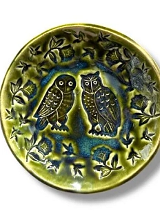 Тарелка ручной работы «Совы», тёмно-зелёная, керамика, 18 см