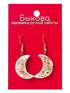 Серьги ручной работы Быкова керамика «Красные цветы», полумесяцы‎, фарфор
