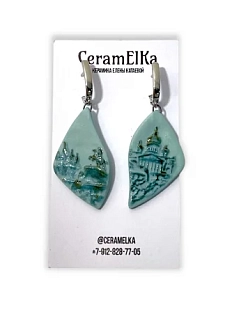 Серьги КерамЕлКа «Медный всадник», фарфор, мятные