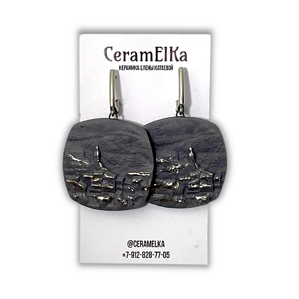 Серьги КерамЕлКа «Контуры города», фарфор, серые, фото 1.