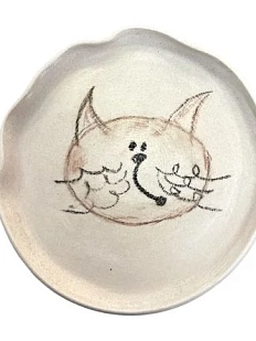 Тарелка ручной работы «Кот с кудрявыми усами», керамика, 15 см