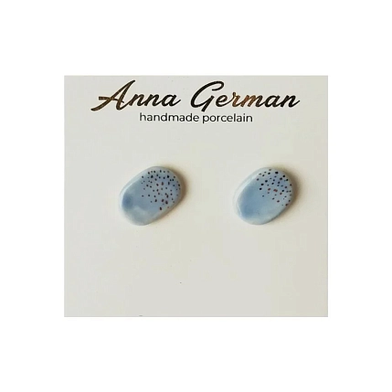 Серьги-гвоздики Анна Герман, фарфор, голубые, фото 4.