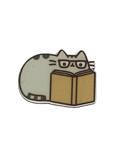 Брошь «Кот Пушин с книгой», серый, OKPODOLINS