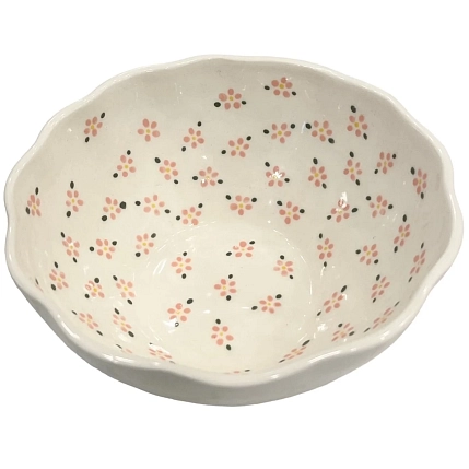 Глубокая тарелка ручной работы Slowday Ceramics в розовый цветочек, полуфарфор, фото 2.