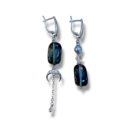 Серьги-конго Бур.Мур «Северное сияние», латунь, горный хрусталь, гематит, фото 1.