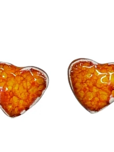 Серёжки-гвоздики КерамЕлКа Сердечки, керамика, красные в крапинку