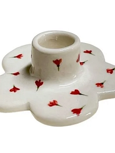 Подсвечник ручной работы «Красные цветочки», керамика