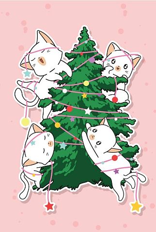 Открытка на Новый год «Котики на ёлке», фото 1.