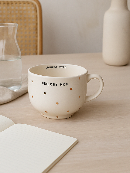 Кружка ручной работы NF ceramics «Доброе утро, любовь моя», белая, керамика, 600 мл, фото 2.