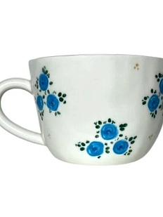 Чашка для чая ручной работы Slowday Ceramics в синие розочки «Винтаж», полуфарфор, 400 мл