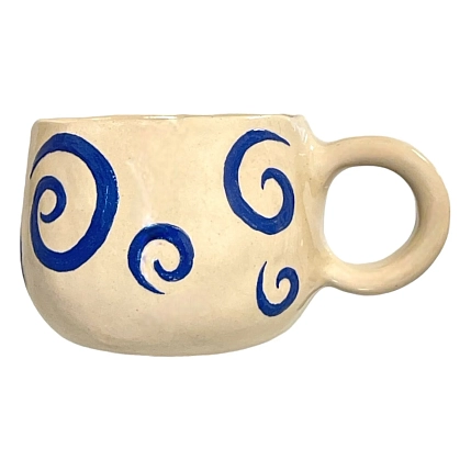 Кружка ручной работы Малёма с росписью «Спирали», синяя, керамика, 250 мл, фото 1.