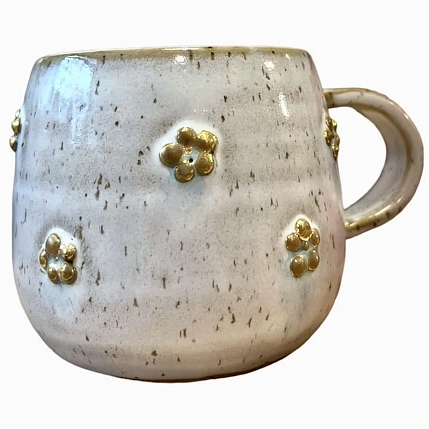 Кружка ручной работы Рассвет «Золотые цветы», серая, керамика, 350 мл, фото 2.