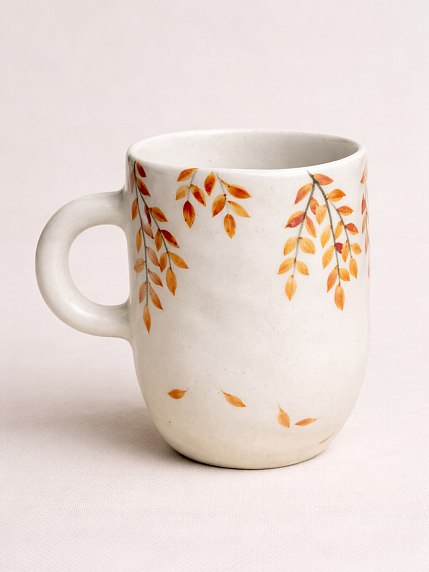 Кружка ручной работы Верба керамика «Осенние листья», круглая, керамика, 400 мл, фото 2.