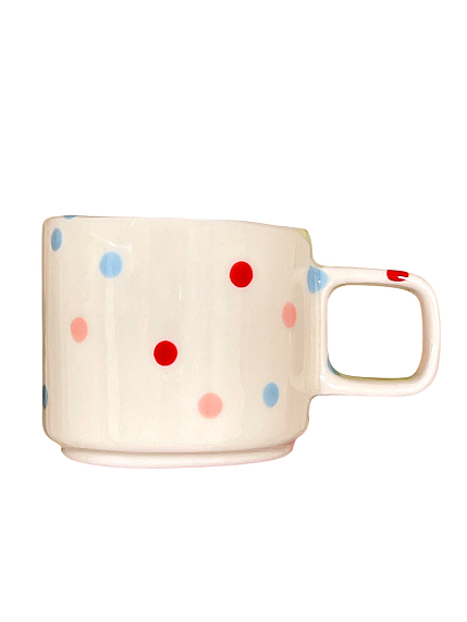 Кружка ручной работы в разноцветный горошек, белая, керамика, 250 мл, фото 1.