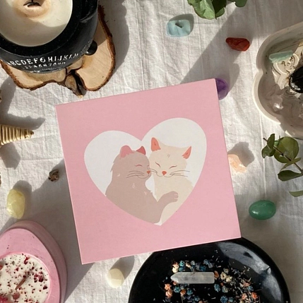 Открытка квадратная «Влюбленные котики», розовая, 10 х 10 см, фото 1.