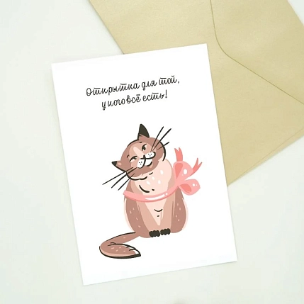 Открытка DARI DARI с котиком «Открытка для той, у кого всё есть!», белая, фото 2.