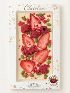 Шоколад белый с клубникой, малиной и тыквенными семечками, 90 г