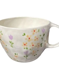 Кружка ручной работы «Оранжевые и сиреневые цветочки», белая, керамика, 450 мл