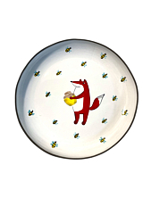 Тарелка ручной работы Ким керамика с бортиком Лис с пчелами, белая, 17 см