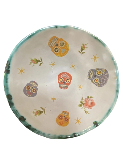 Глубокая тарелка ручной работы Керумбия «Черепа», бирюзовая, керамика, 15 см, фото 1.