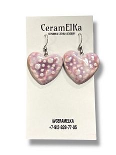 Серьги «Сердечки», керамика, лиловые