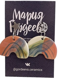 Составные серьги Мария Гордеева Дуги, керамика, красно-зелёные