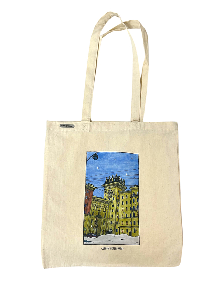 Сумка шоппер с дворами Петербурга «Дом на проспекте Стачек», белый, фото 1.