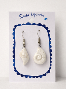 Серьги ручной работы Быкова керамика «Ракушки с Финского залива №1‎», белые, перламутровые, фарфор