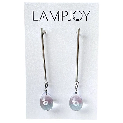 Серьги на планке Лампджой «Капли», стекло, бледно-розовый, фото 1.