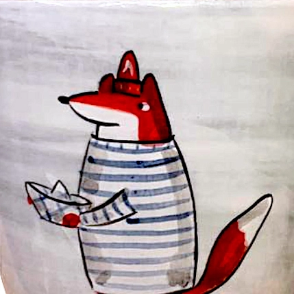 Кружка ручной работы Ким керамика с росписью Лис с бумажным корабликом, керамика, 450 мл, фото 4.