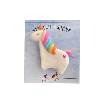 Набор украшений ручной работы брошь «Единорог» и серёжки-гвоздики «Цветочки», полимерная глина, фото 2.