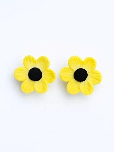 Серьги-гвоздики «Анемоны», полимерная глина, жёлтые