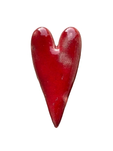 Брошь ручной работы КерамЕлКа «Длинное сердце», красная, керамика