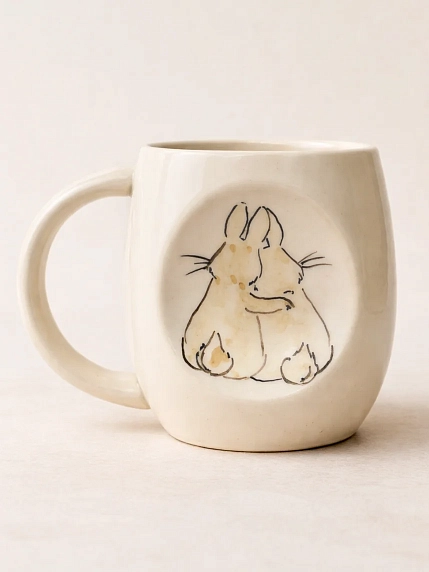 Кружка ручной работы НАДО ЖЕ с росписью «Зайки», белая, керамика, 300 мл, фото 1.