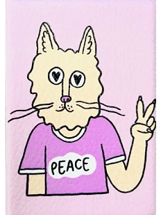 Картхолдер Валя Карнавалова «Хиппи-кот», розовый, двусторонний, ПВХ