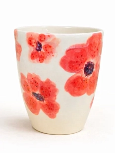 Стакан ручной работы ММ керамика с дизайном «Красные цветы», полуфарфор, 350 мл