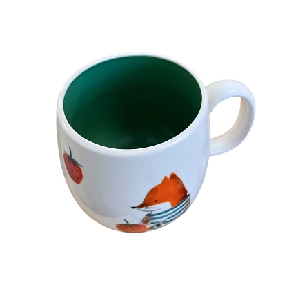 Кружка ручной работы Ким керамика с росписью Лис с клубникой, фарфор, 350 мл, фото 4.