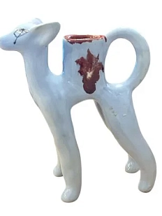 Подсвечник ручной работы в форме собаки, голубой, керамика
